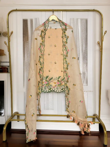 Banarasi Organza Chanderi Silk Embroidered Suit with Hand Abla Work