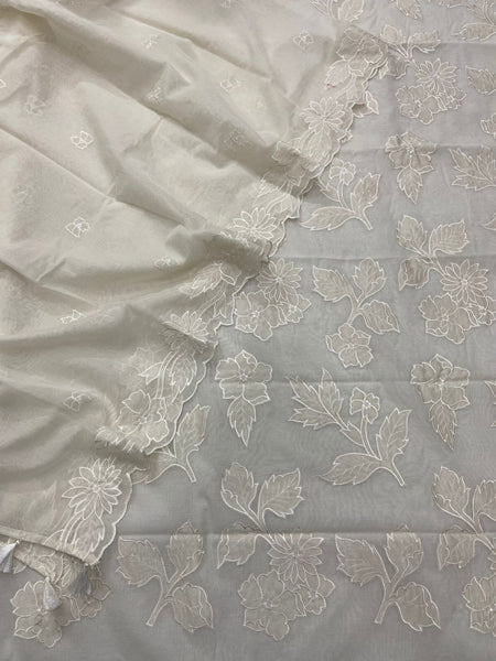 Banarasi Mul Cotton Appliqué Work Suit with Embroidered Dupatta & Cotton Bottom