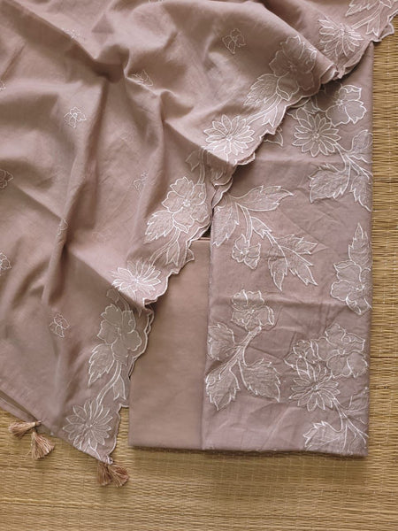 Banarasi Mul Cotton Appliqué Work Suit with Embroidered Dupatta & Cotton Bottom