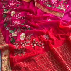 Pure Chinon Crepe Banarasi Saree with Multi-Thread Embroidery