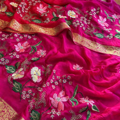 Pure Chinon Crepe Banarasi Saree with Multi-Thread Embroidery