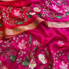 Pure Chinon Crepe Banarasi Saree with Multi-Thread Embroidery