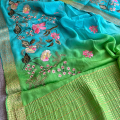 Pure Chinon Crepe Banarasi Saree with Multi-Thread Embroidery