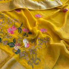 Pure Crepe Silk Banarasi Saree with Multi-Thread Embroidery