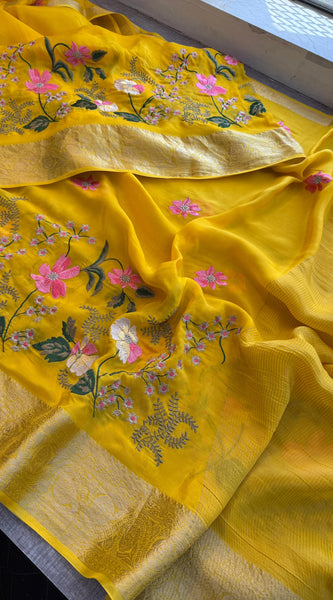 Pure Crepe Silk Banarasi Saree with Multi-Thread Embroidery