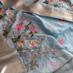 Pure Crepe Silk Banarasi Saree with Multi-Thread Embroidery