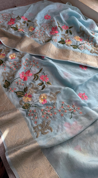 Pure Crepe Silk Banarasi Saree with Multi-Thread Embroidery