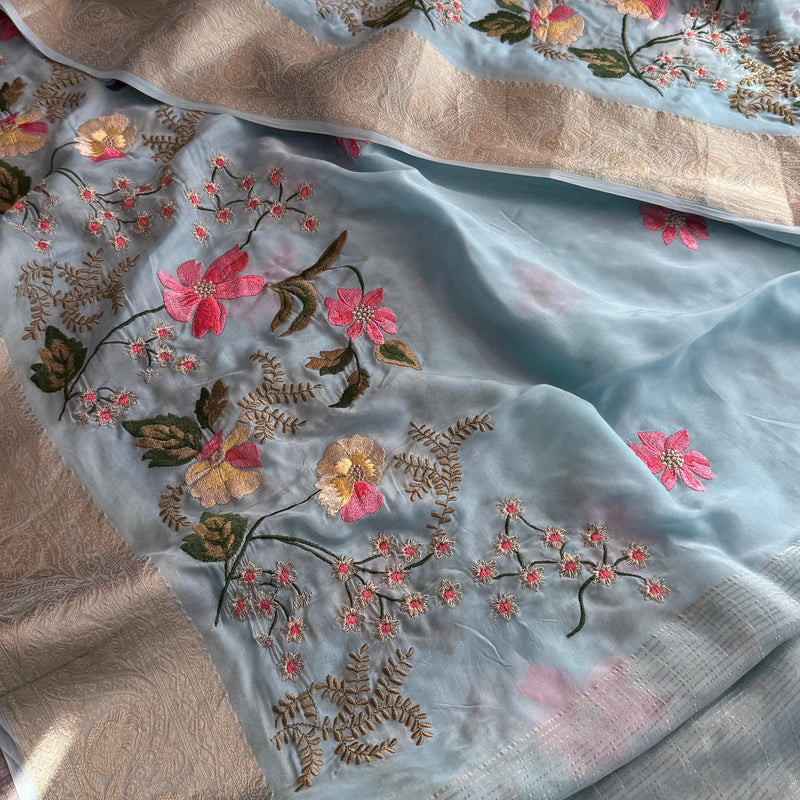 Pure Crepe Silk Banarasi Saree with Multi-Thread Embroidery