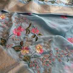 Pure Crepe Silk Banarasi Saree with Multi-Thread Embroidery