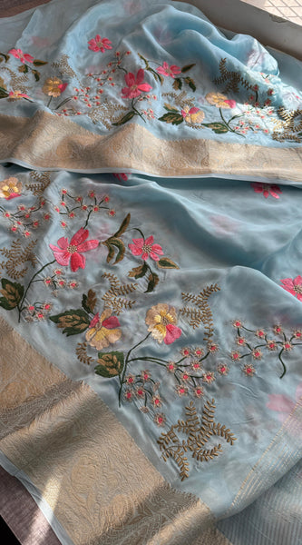 Pure Crepe Silk Banarasi Saree with Multi-Thread Embroidery