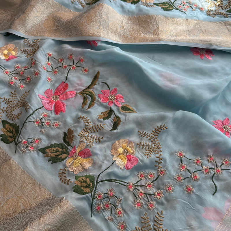 Pure Crepe Silk Banarasi Saree with Multi-Thread Embroidery