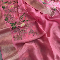 Pure Crepe Silk Banarasi Saree with Multi-Thread Embroidery