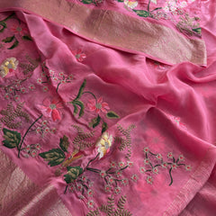 Pure Crepe Silk Banarasi Saree with Multi-Thread Embroidery
