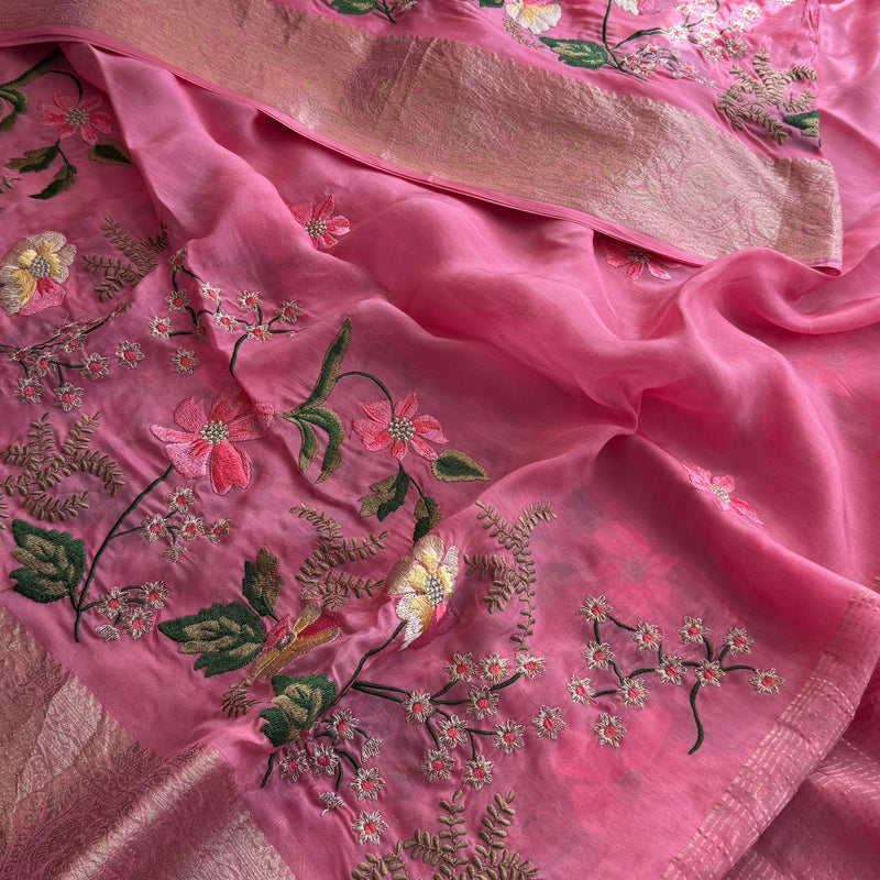 Pure Crepe Silk Banarasi Saree with Multi-Thread Embroidery