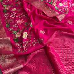 Pure Crepe Silk Banarasi Saree with Multi-Thread Embroidery