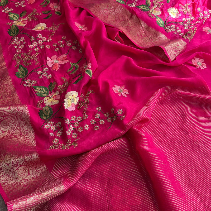 Pure Crepe Silk Banarasi Saree with Multi-Thread Embroidery