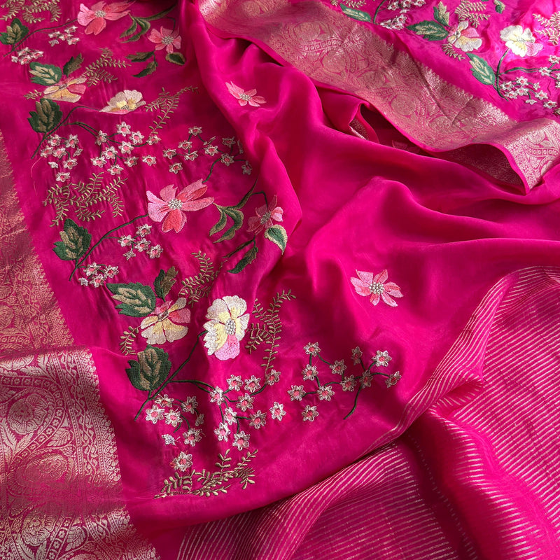 Pure Crepe Silk Banarasi Saree with Multi-Thread Embroidery