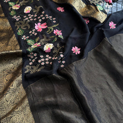Pure Crepe Silk Banarasi Saree with Multi-Thread Embroidery