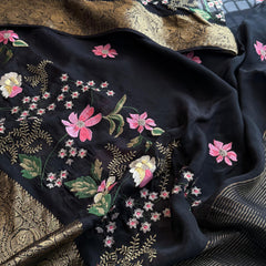 Pure Crepe Silk Banarasi Saree with Multi-Thread Embroidery