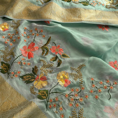 Pure Crepe Silk Banarasi Saree with Multi-Thread Embroidery