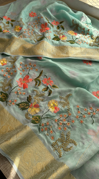 Pure Crepe Silk Banarasi Saree with Multi-Thread Embroidery