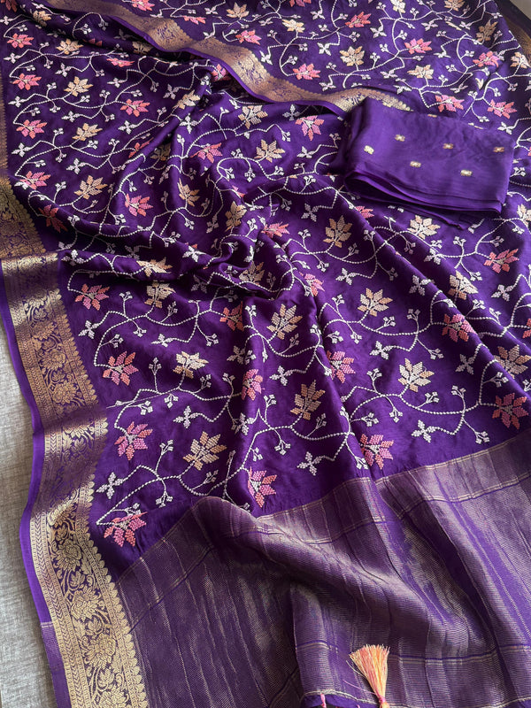 Pure Munga Silk Banarasi Saree with Multi-Thread Embroidery & Blouse