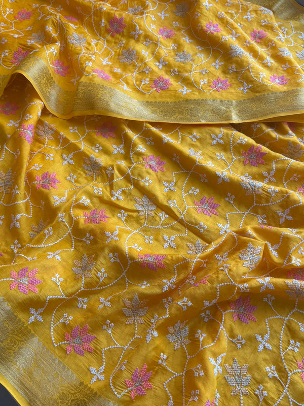 Pure Munga Silk Banarasi Saree with Multi-Thread Embroidery & Blouse