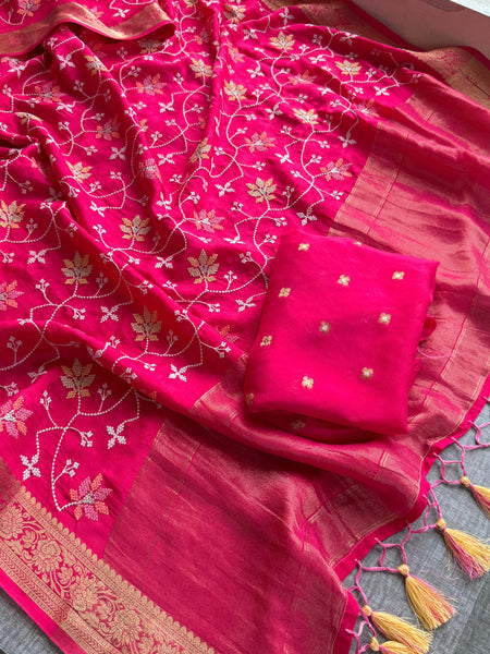 Pure Munga Silk Banarasi Saree with Multi-Thread Embroidery & Blouse