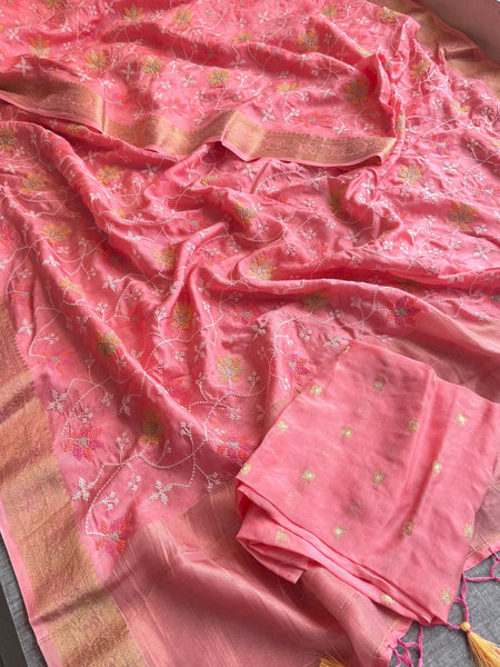 Pure Munga Silk Banarasi Saree with Multi-Thread Embroidery & Blouse
