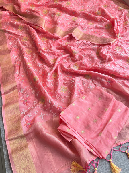 Pure Munga Silk Banarasi Saree with Multi-Thread Embroidery & Blouse