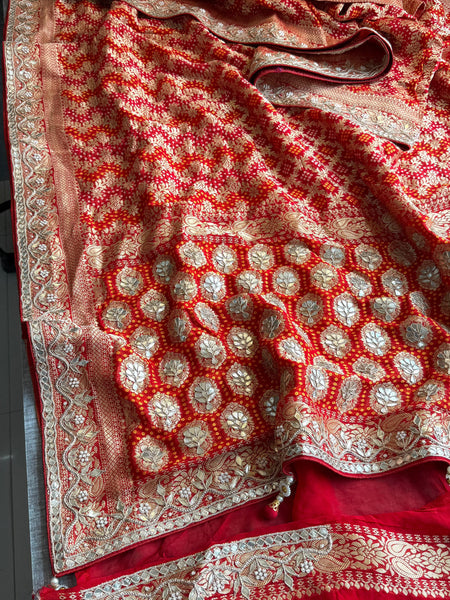 Pure Khaddi Georgette Banarasi Saree with Zardozi, Gotapatti & Pearl Work