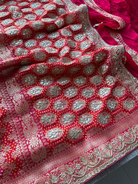 Pure Khaddi Georgette Banarasi Saree with Zardozi, Gotapatti & Pearl Work