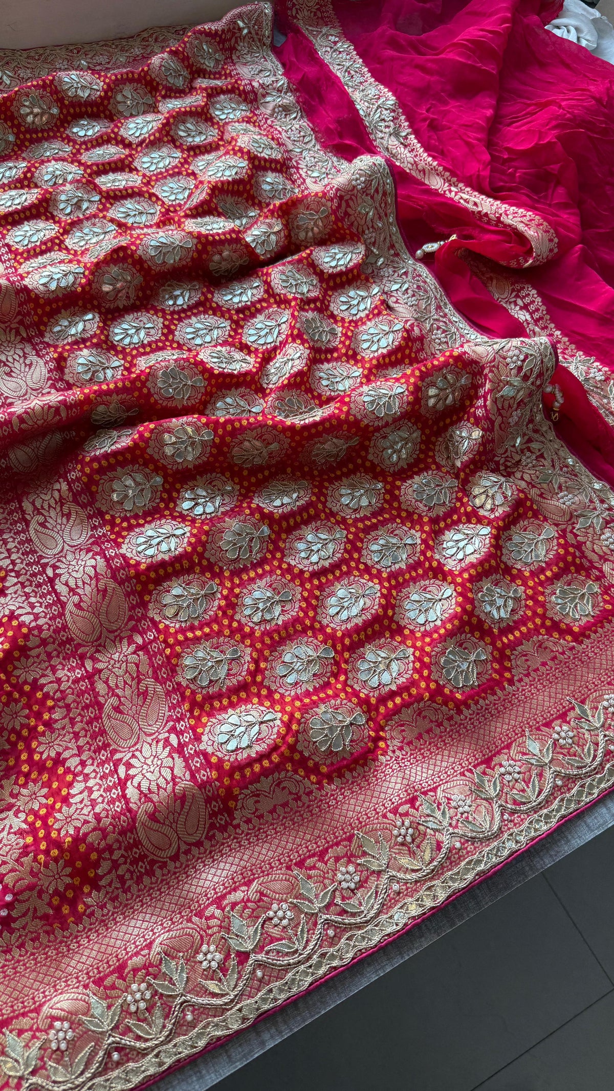 Pure Khaddi Georgette Banarasi Saree with Zardozi, Gotapatti & Pearl Work