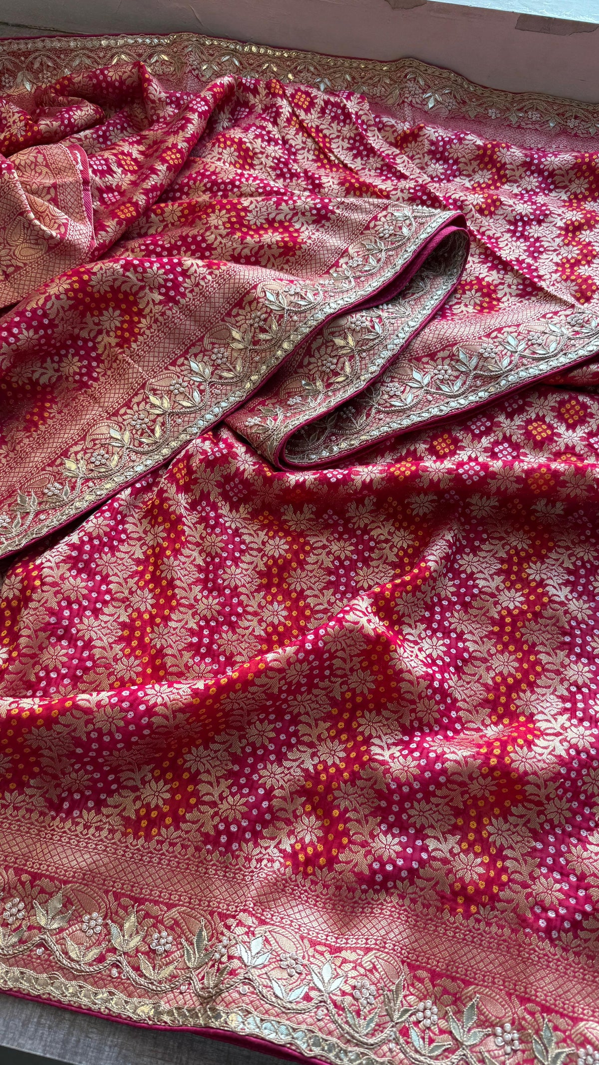 Pure Khaddi Georgette Banarasi Saree with Zardozi, Gotapatti & Pearl Work