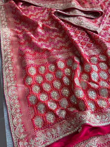 Pure Khaddi Georgette Banarasi Saree with Zardozi, Gotapatti & Pearl Work