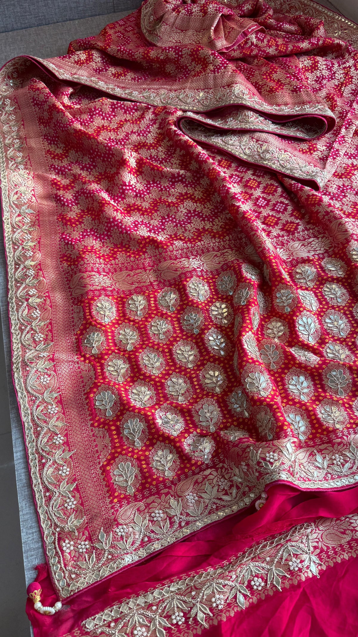 Pure Khaddi Georgette Banarasi Saree with Zardozi, Gotapatti & Pearl Work