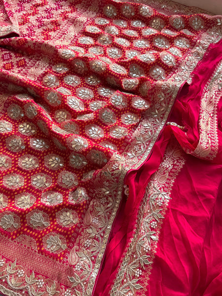 Pure Khaddi Georgette Banarasi Saree with Zardozi, Gotapatti & Pearl Work
