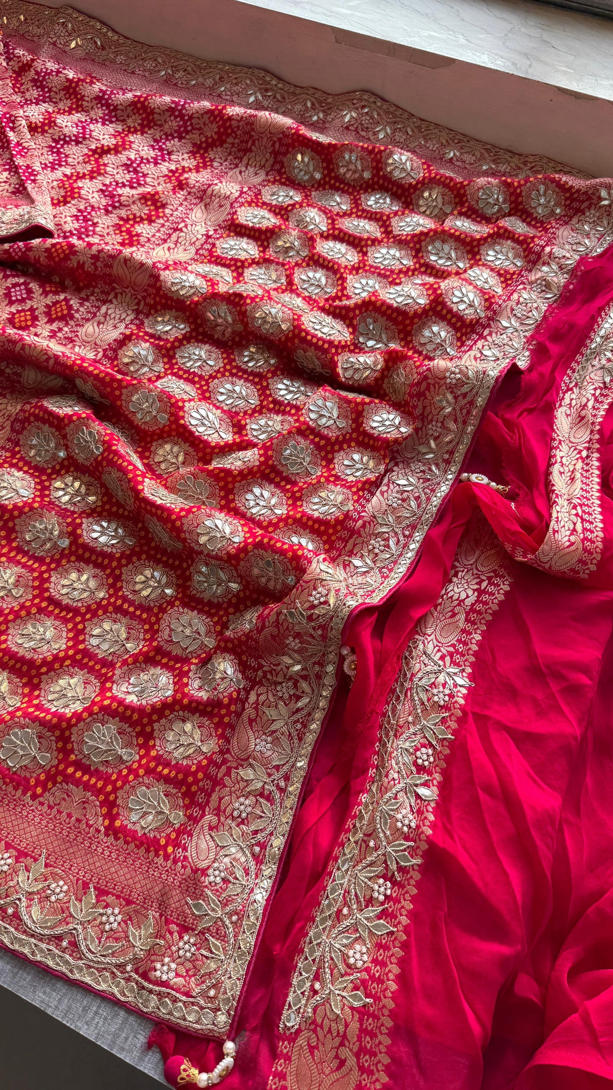 Pure Khaddi Georgette Banarasi Saree with Zardozi, Gotapatti & Pearl Work