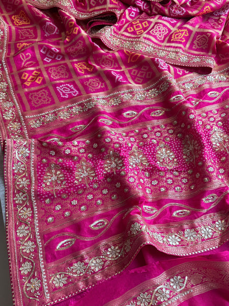 Pure Munga Silk Banarasi Saree with Zardozi, Sequins, Pearl & Kutdana Work
