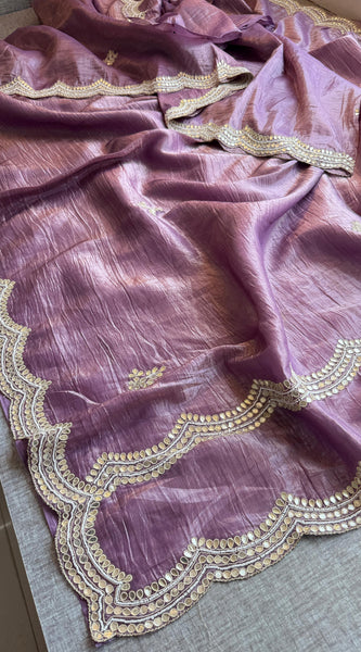 Pure Crush Chinon Saree with Handcrafted Zardozi & Sequin Embellishments