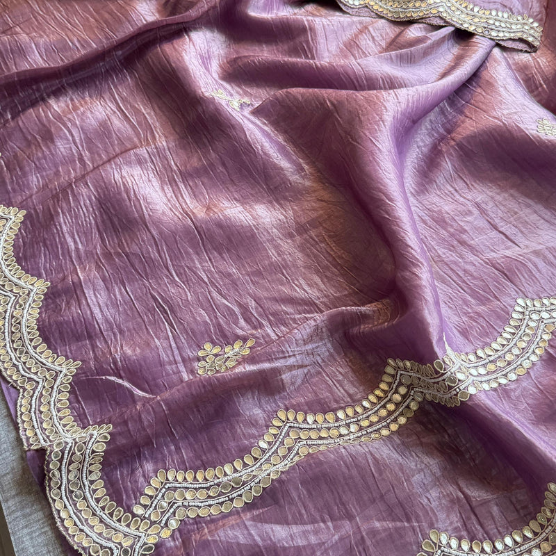 Pure Crush Chinon Saree with Handcrafted Zardozi & Sequin Embellishments