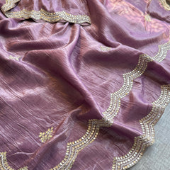 Pure Crush Chinon Saree with Handcrafted Zardozi & Sequin Embellishments