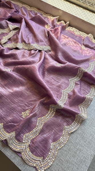 Pure Crush Chinon Saree with Handcrafted Zardozi & Sequin Embellishments