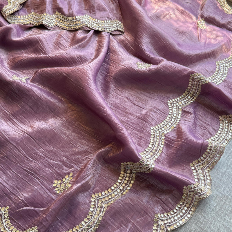 Pure Crush Chinon Saree with Handcrafted Zardozi & Sequin Embellishments