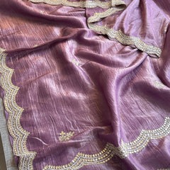Pure Crush Chinon Saree with Handcrafted Zardozi & Sequin Embellishments