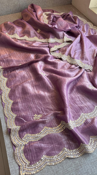 Pure Crush Chinon Saree with Handcrafted Zardozi & Sequin Embellishments