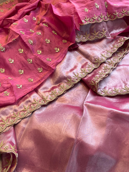 Pure Tissue Handloom Silk Saree with Zardozi, Pearl & Sequin Embellishment