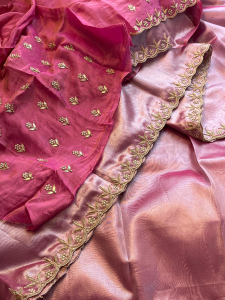 Pure Tissue Handloom Silk Saree with Zardozi, Pearl & Sequin Embellishment