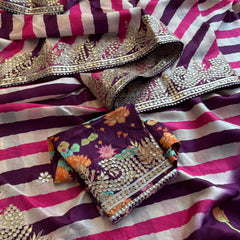 Pure Munga Crepe Silk Saree with Leheriya Blouse & Gotapatti Work