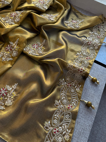 Pure Tissue Handloom Silk Saree with Zardozi, Pearl & Gotapatti Work